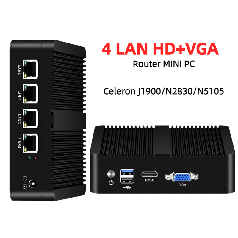 Thin Client Mini Pc - Lüfterloser Mini-PC 4 Ethernet Celeron J1900