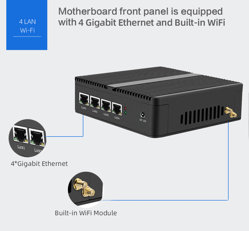 Lüfterloser Mini-PC 4 Ethernet – Thin Client Mini Pc Bewertung und Preis